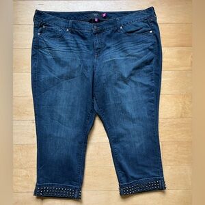 NWT Torrid spikes cropped skinny jeans, 26, stud, metal,‎ capri, dark wash, punk